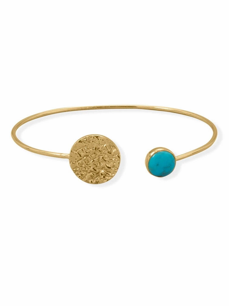 Hammered Disk Curff Bracelet with Reconstituted Turquoise old-plated Customizable Options
