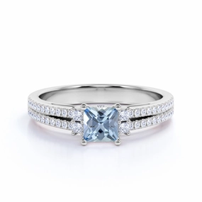 Glam Appeal Split Shank 1.75 ct Princess Aquamarine Engagement Ring