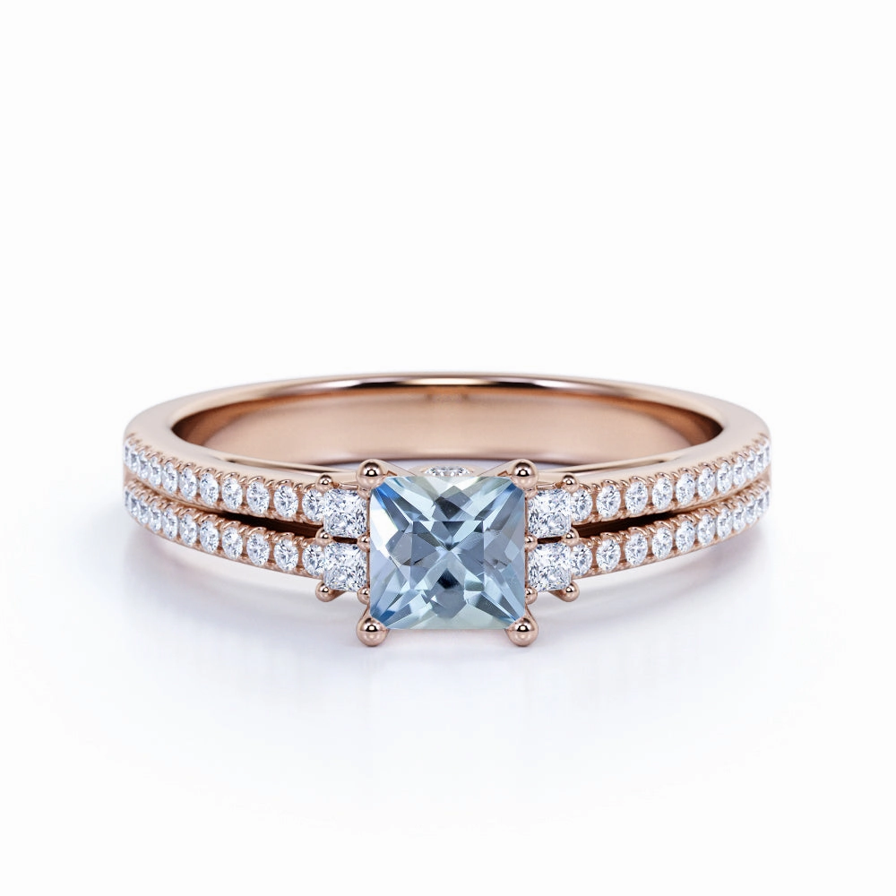 Split Shank 1.75 ct Princess Aquamarine Engagement Ring Cool Edge