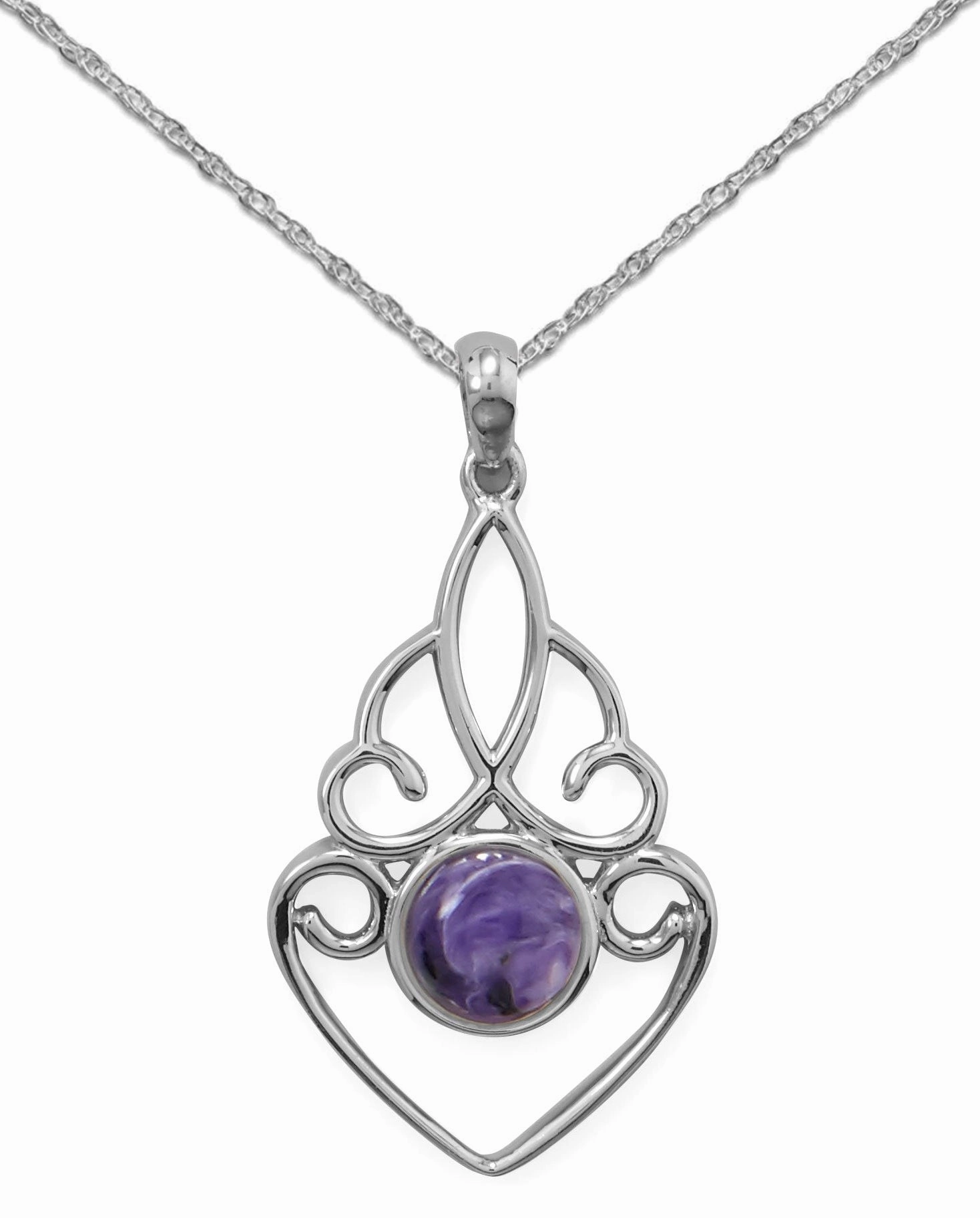 Purple Charoite Pendant Necklace, Includes Rope Chain Sterling Silver classic accessory Eternal Adornment