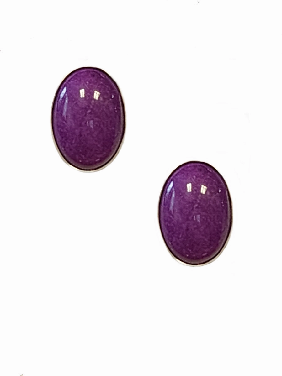 Delicate appearance Purple Dyed Stone Stud Earrings Sterling Silver