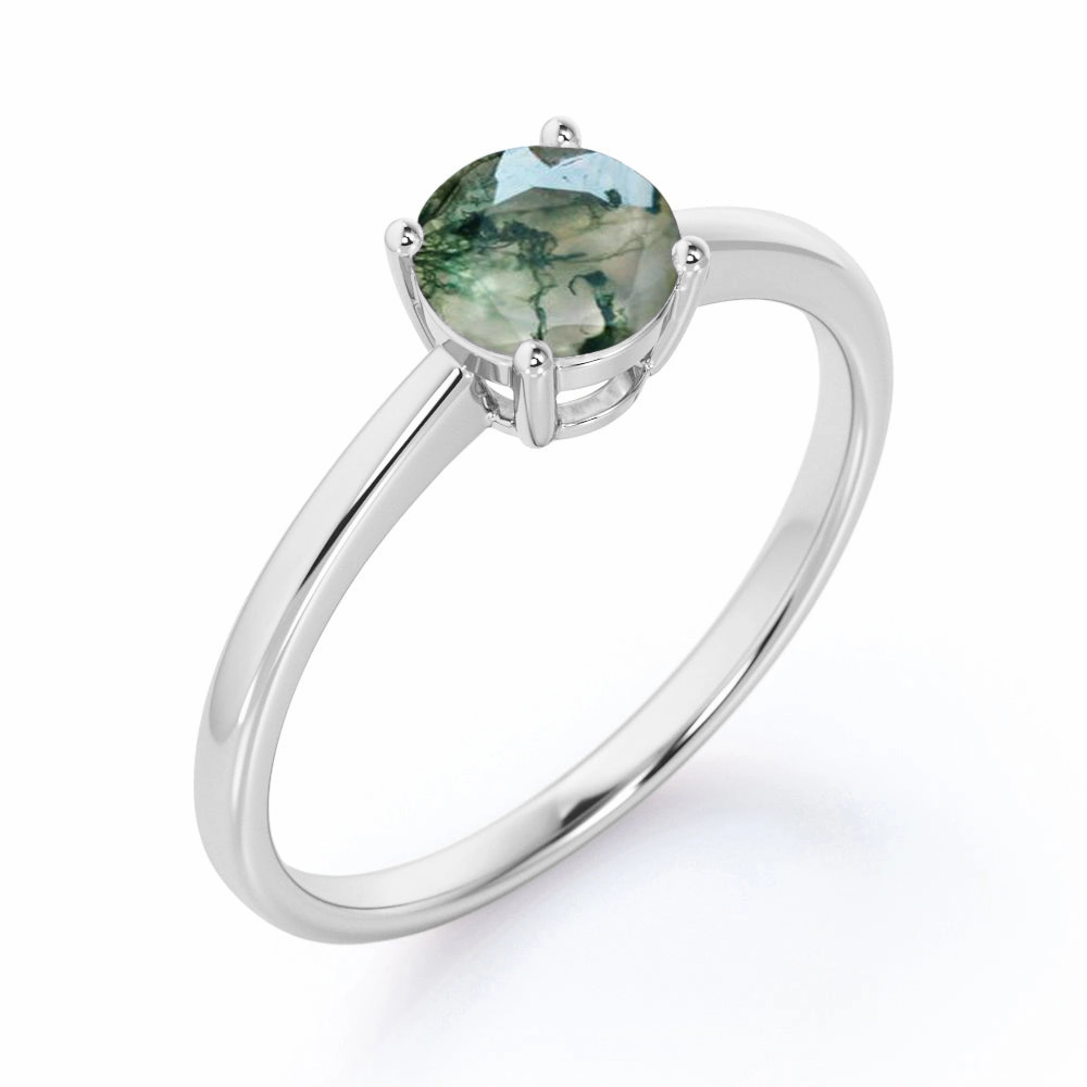 Solitaire 1.5 Carat Round Cut Moss Agate Engagement Ring Stylish Product Fashionable Embellishment
