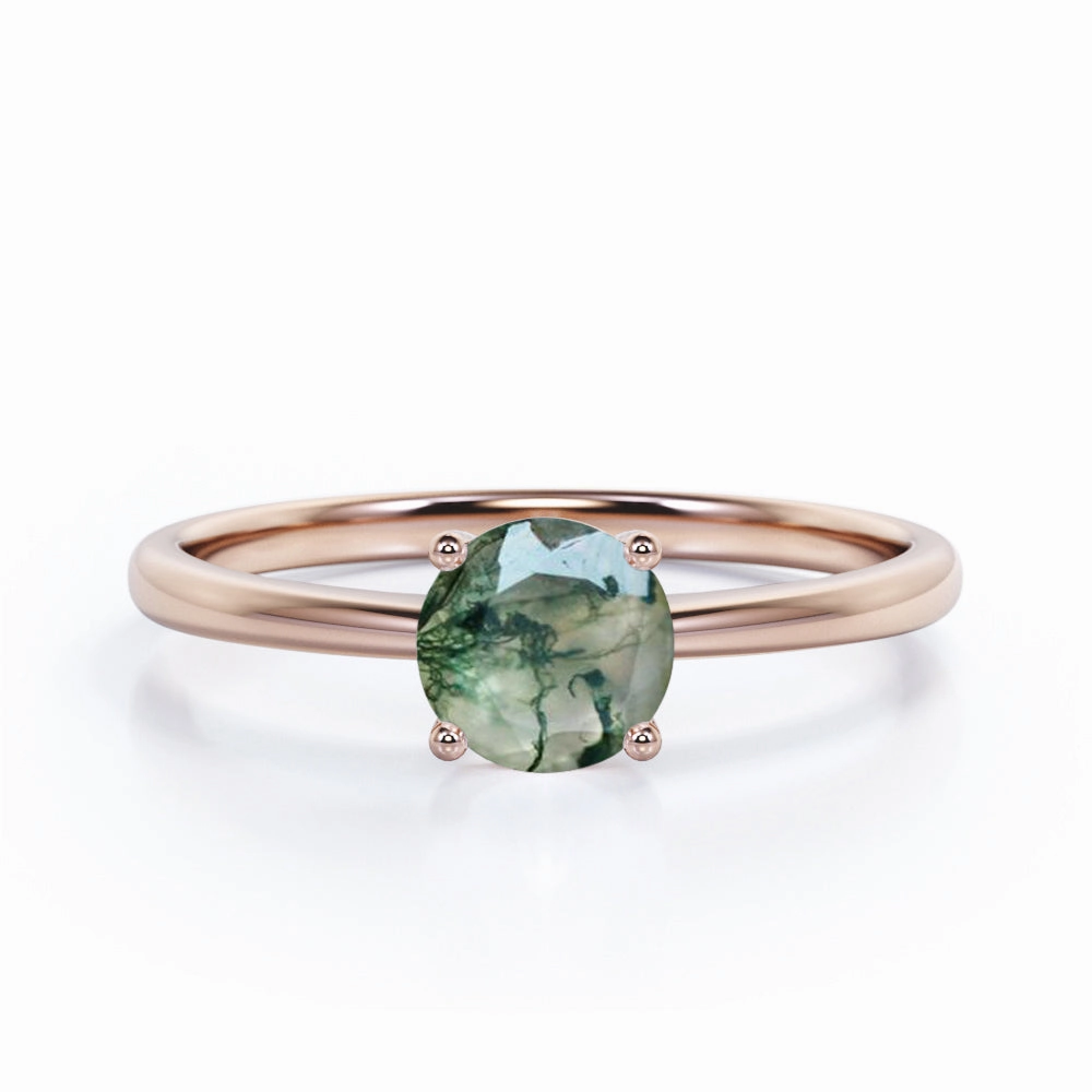 Budget Piece Solitaire 1.5 Carat Round Cut Moss Agate Engagement Ring
