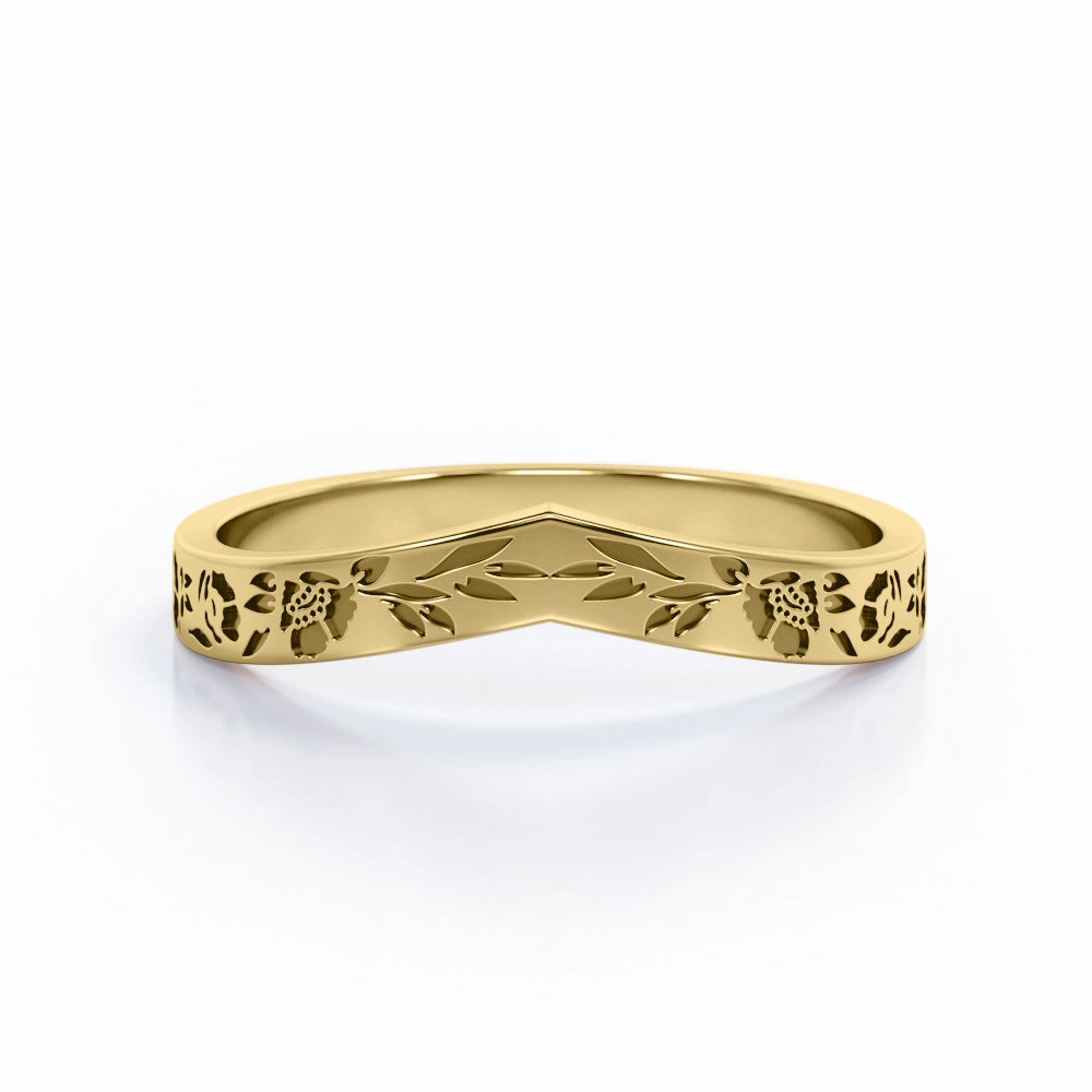 Floral Filigree - Chevron Curved Plain Wedding Ring Band No Brand Wonderful Decoration