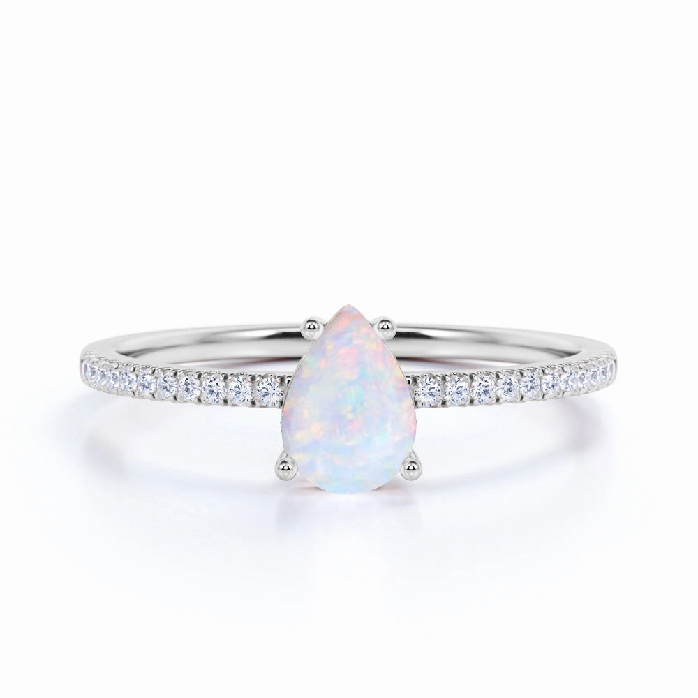 Solitair 0.75 Ct Pear Cut Lab Created Opal Promise Ring Elegant Expression Sparkling Embellishment