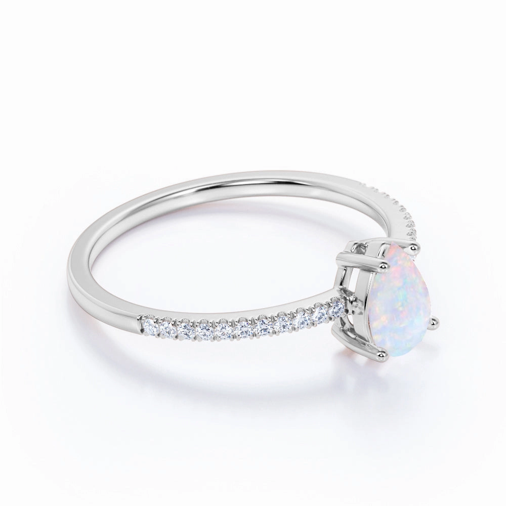 Solitair 0.75 Ct Pear Cut Lab Created Opal Promise Ring Lightweight Adornment