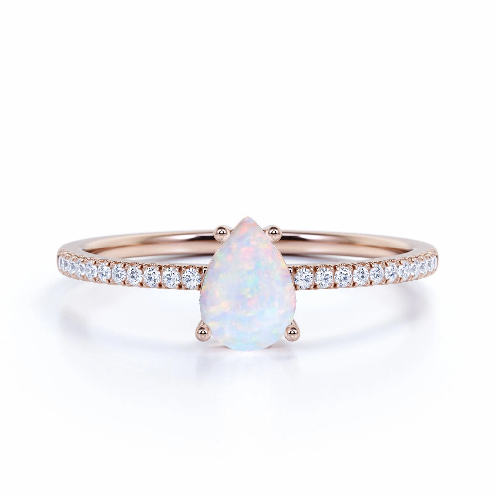 Solitair 0.75 Ct Pear Cut Lab Created Opal Promise Ring Eternal Gift Retro Inspired