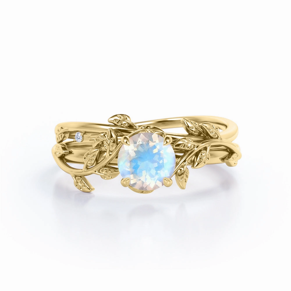 Personal Craft 0.5 ct Round Blue Moonstone Leaf Style Wedding Set