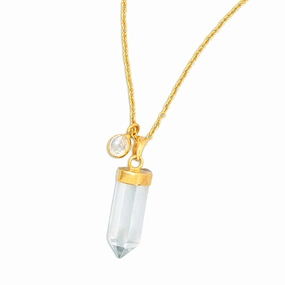Quartz Crystal and Charm Drop Necklace Gold-plated Sterling Silver Urban Chic Lightweight Piece