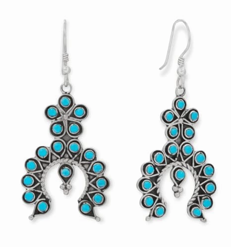 Arizona Turquoise Earrings Flower and Horseshoe Design Sterling Silver - Handmade in the USA Safe Essential