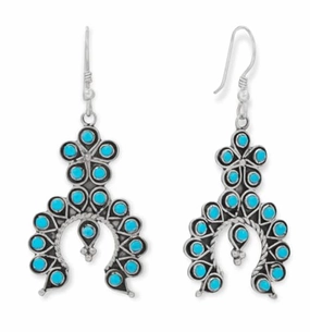 Arizona Turquoise Earrings Flower and Horseshoe Design Sterling Silver - Handmade in the USA Safe Essential