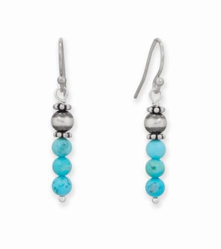 Blue Stabilized Magnesite Bead Drop Earrings Sterling Silver Glossy Piece