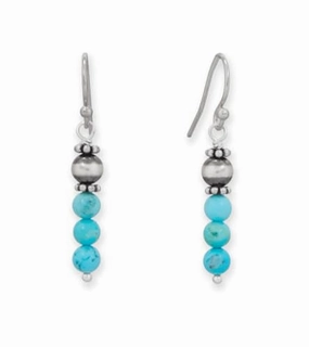 Blue Stabilized Magnesite Bead Drop Earrings Sterling Silver Glossy Piece