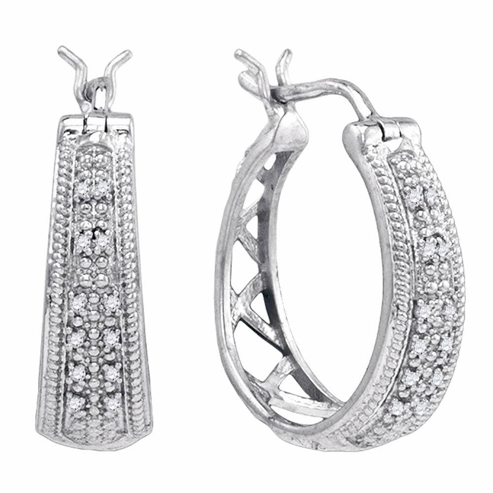 Diamond Hoop Earrings Rhodium on Sterling Silver 1/10 ctw Statement Trinket