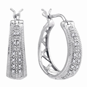 Diamond Hoop Earrings Rhodium on Sterling Silver 1/10 ctw Statement Trinket