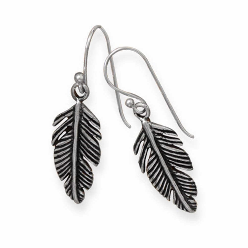 Elegant Option Pinna Feather Design Earrings Antiqued Sterling Silver