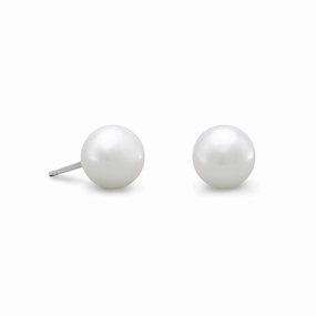 Cultured Freshwater Pearl Post Stud Earrings 6mm Sterling Silver Polished Design
