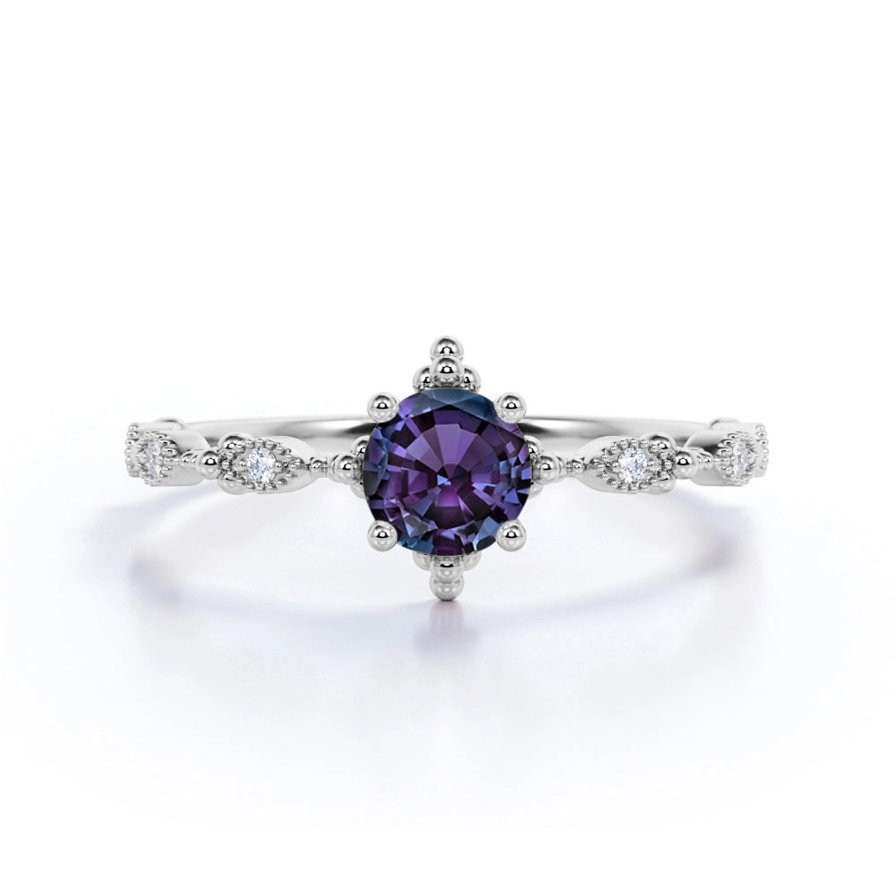 Value Expression Event Piece Vintage 0.75 Ct Round Lab Alexandrite Engagement Ring