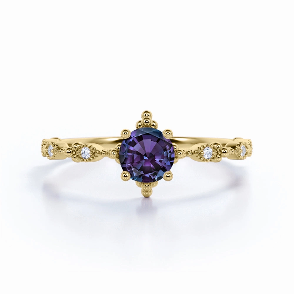 Durable Article Vintage 0.75 Ct Round Lab Alexandrite Engagement Ring