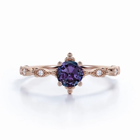 Vintage 0.75 Ct Round Lab Alexandrite Engagement Ring Father??s Day