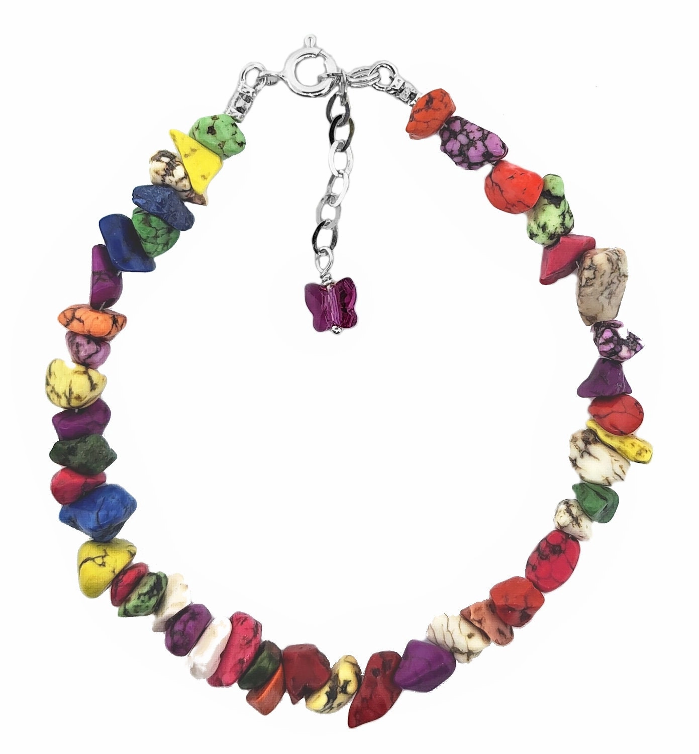 Easy Fusions Rainbow Magnesite Gem Chip Bracelet Sterling Silver Handmade