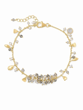 Pan-Cultural Detail Easy Amalgamations Rainbow Moonstone, Labradorite Gold-plated Silver Beaded Bracelet Adjustable