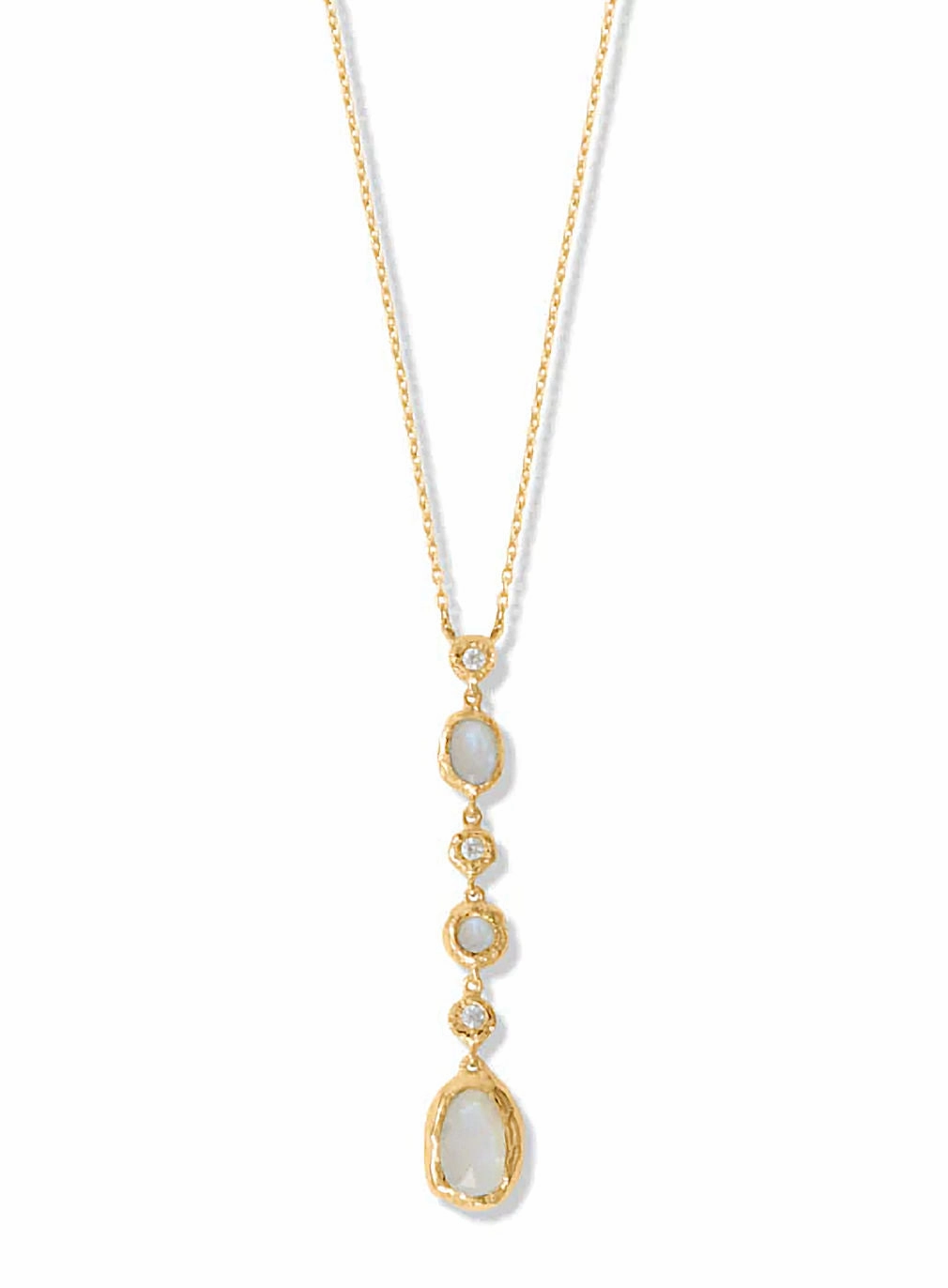 Signifying Item Effortless Gift Rainbow Moonstone Necklace with Cubic Zirconia Adjustable Length Gold-plated Silver