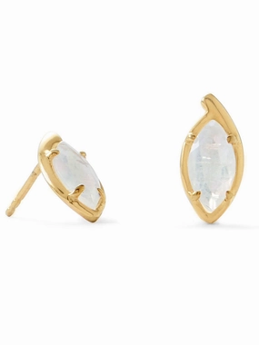 Polygonal Accessory Metallic Decoration Rainbow Moonstone Stud Earrings Gold-plated Sterling Silver