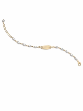 Cultured Freshwater Pearl Bracelet with ID Plate Gold-plated Sterling Silver in demand Friendship Bond