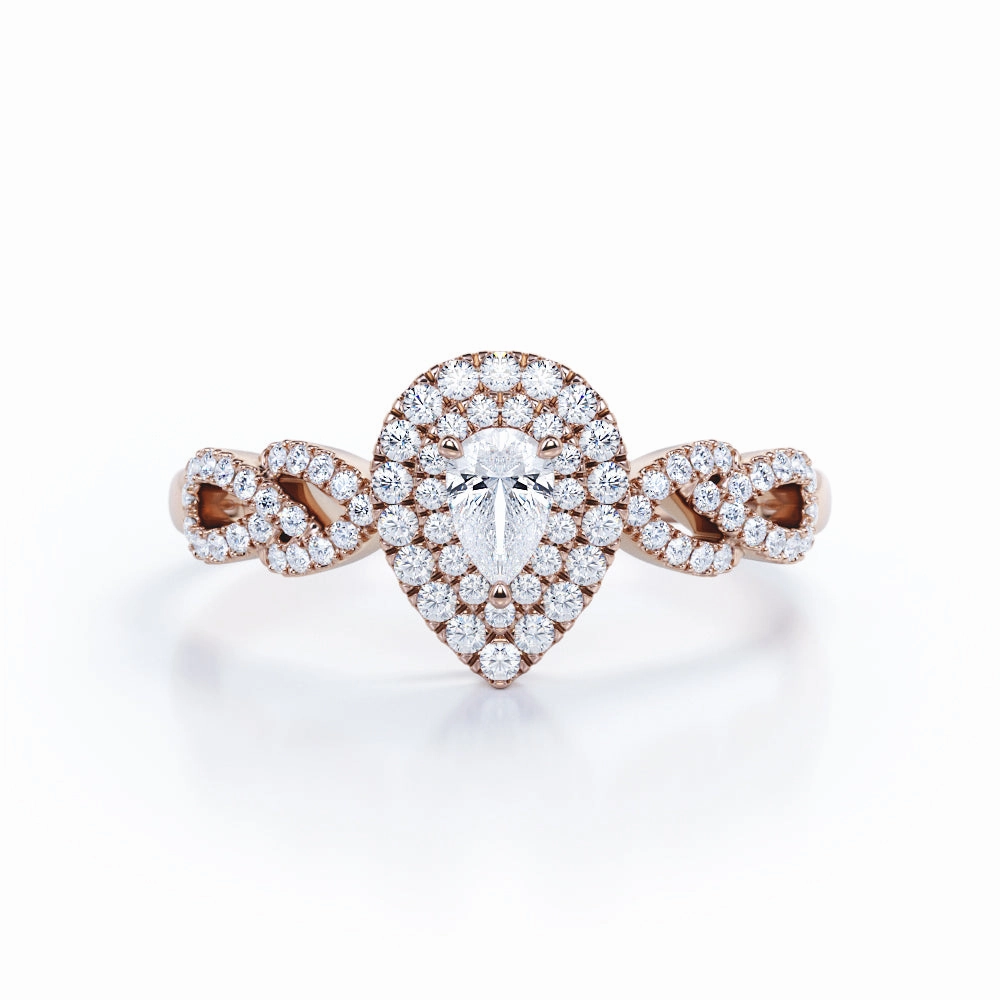 Premium accessory Fashionable Expression 1 Carat Pear Cut Diamond Double Halo Engagement Ring In White Gold