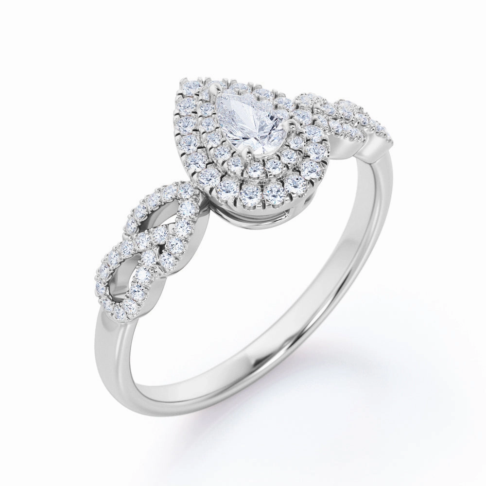 Hypoallergenic Accessory 1 Carat Pear Cut Diamond Double Halo Engagement Ring In White Gold