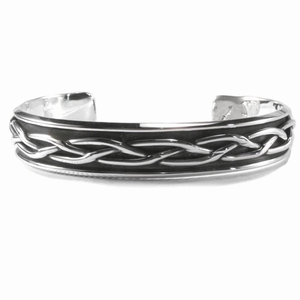 Prestigious Composites Braided Design Men's Cuff Bracelet Heavy Weight Antiqued Sterling Silver