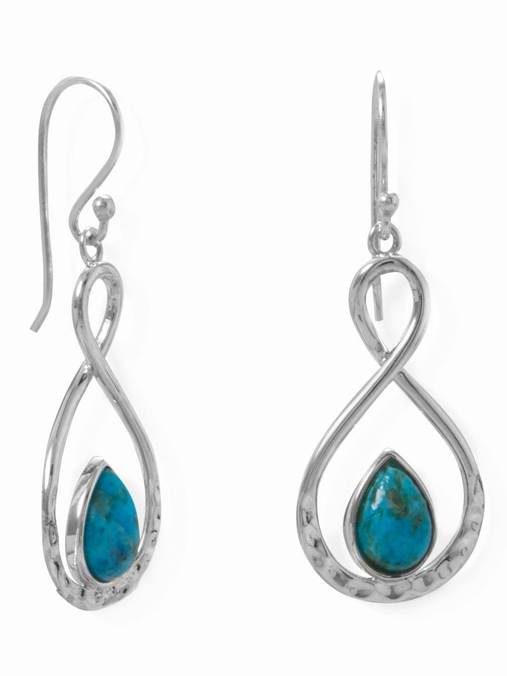 Lightweight Element Shiny Must-Have Reconstituted Turquoise Earrings Figure Eight Hammered Sterling Silver