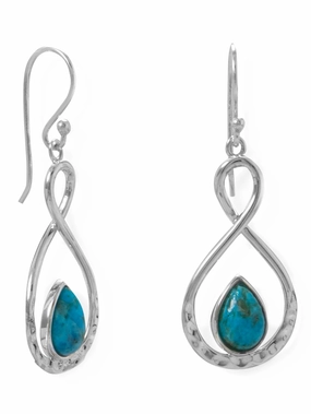 Lightweight Element Shiny Must-Have Reconstituted Turquoise Earrings Figure Eight Hammered Sterling Silver
