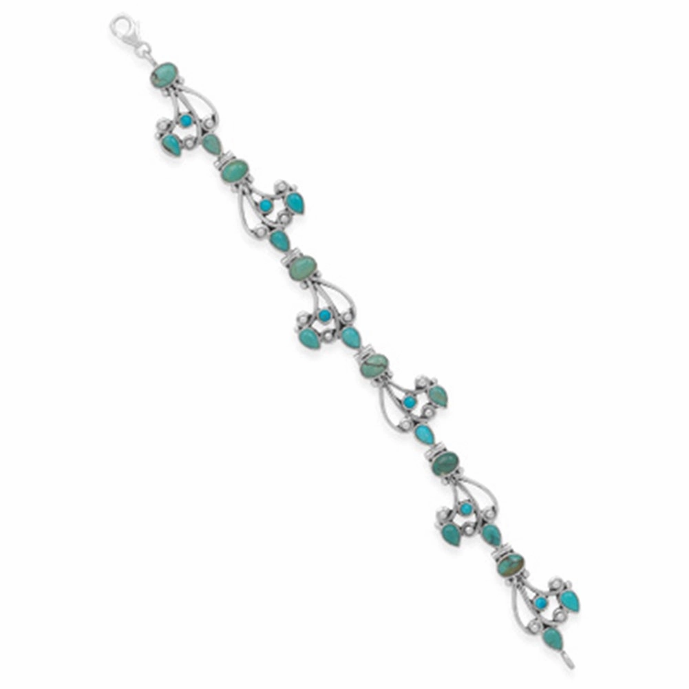 earthy tone Reconstituted Turquoise Link Bracelet Vine Design Sterling Silver