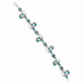 earthy tone Reconstituted Turquoise Link Bracelet Vine Design Sterling Silver