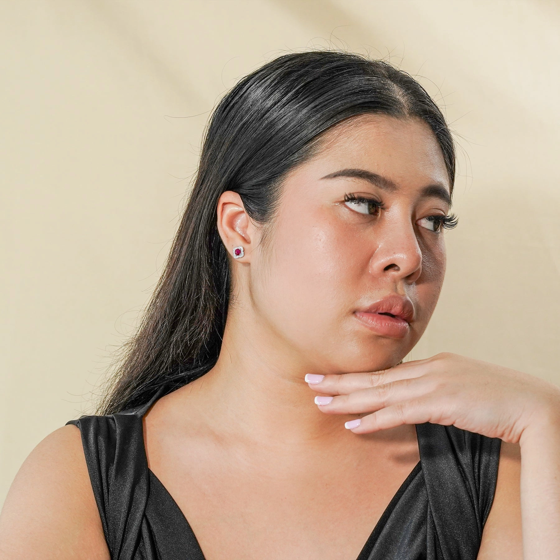 1 carat Beautiful Flower Halo Round Shaped - Ruby - July Birthstone Stud Earrings in 18K White Gold over Silver Bohemian Adornment Modern Decoration