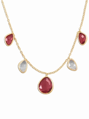 youth trend Red and Clear Faceted Glass Necklace Gold-plated Sterling Silver