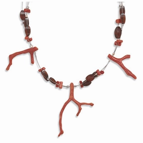 Red Branch Necklace with Baltic Amber Three Strands Wire Sterling Silver Autumn Look Budget-Friendly Accessory