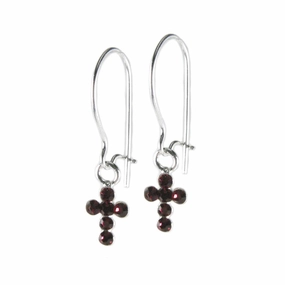 Stunning Accent Social Embellishment Red Cross Earrings with Swarovski(R) Crystals Sterling Silver