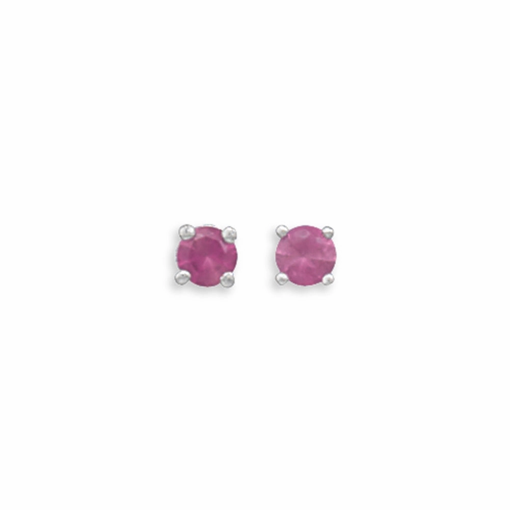 Red Cubic Zirconia Rhodium Post Earrings Nontarnish - July Premium Decor