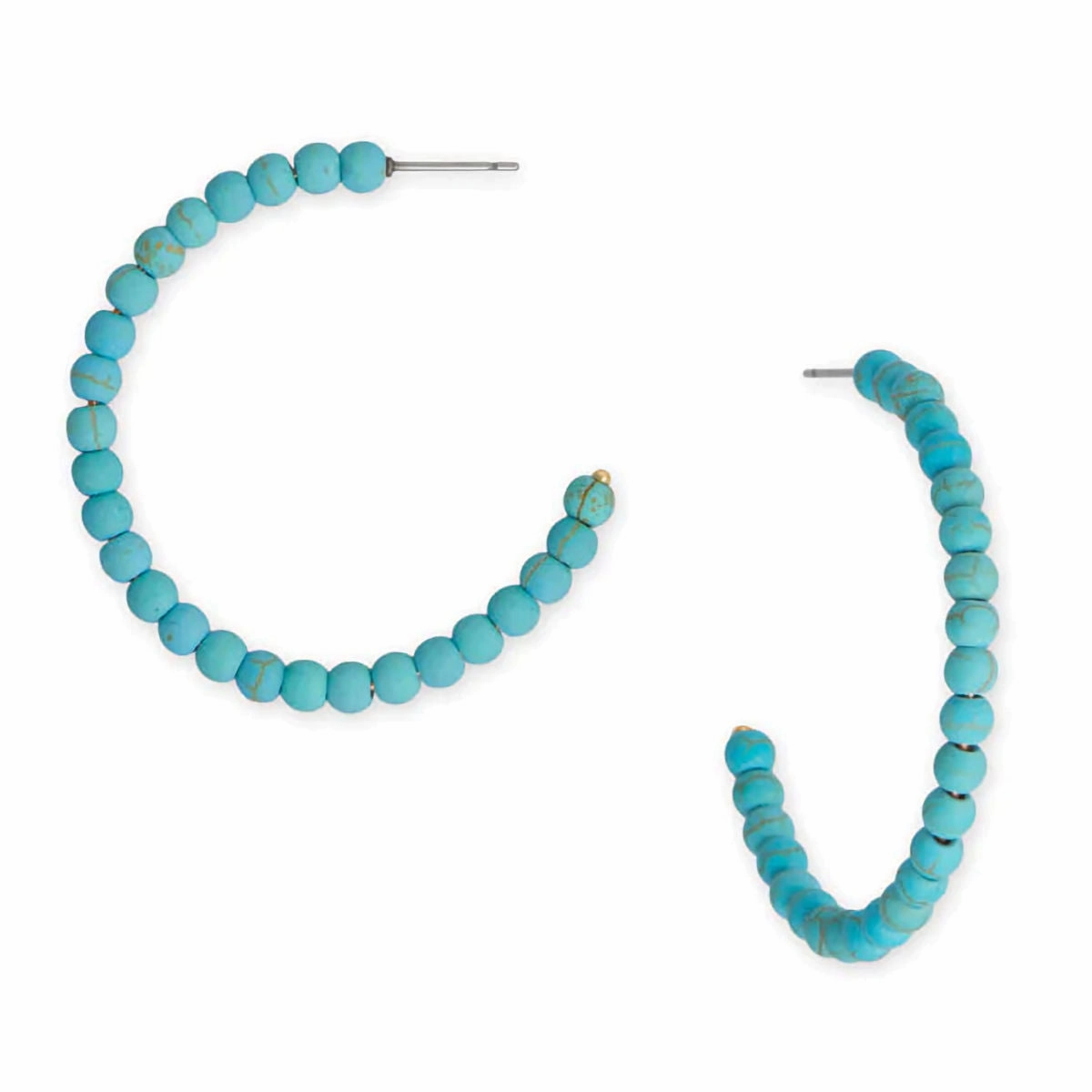 Fashion Hoop Earrings with Simulated Turquoise Beads Sturdy Accessory Circular Accessory