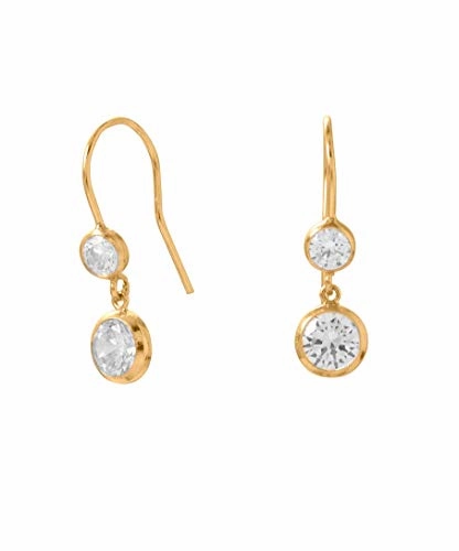 Geometric Piece Gold-filled Sparkling Double Drop Dangle Cubic Zirconia Earrings