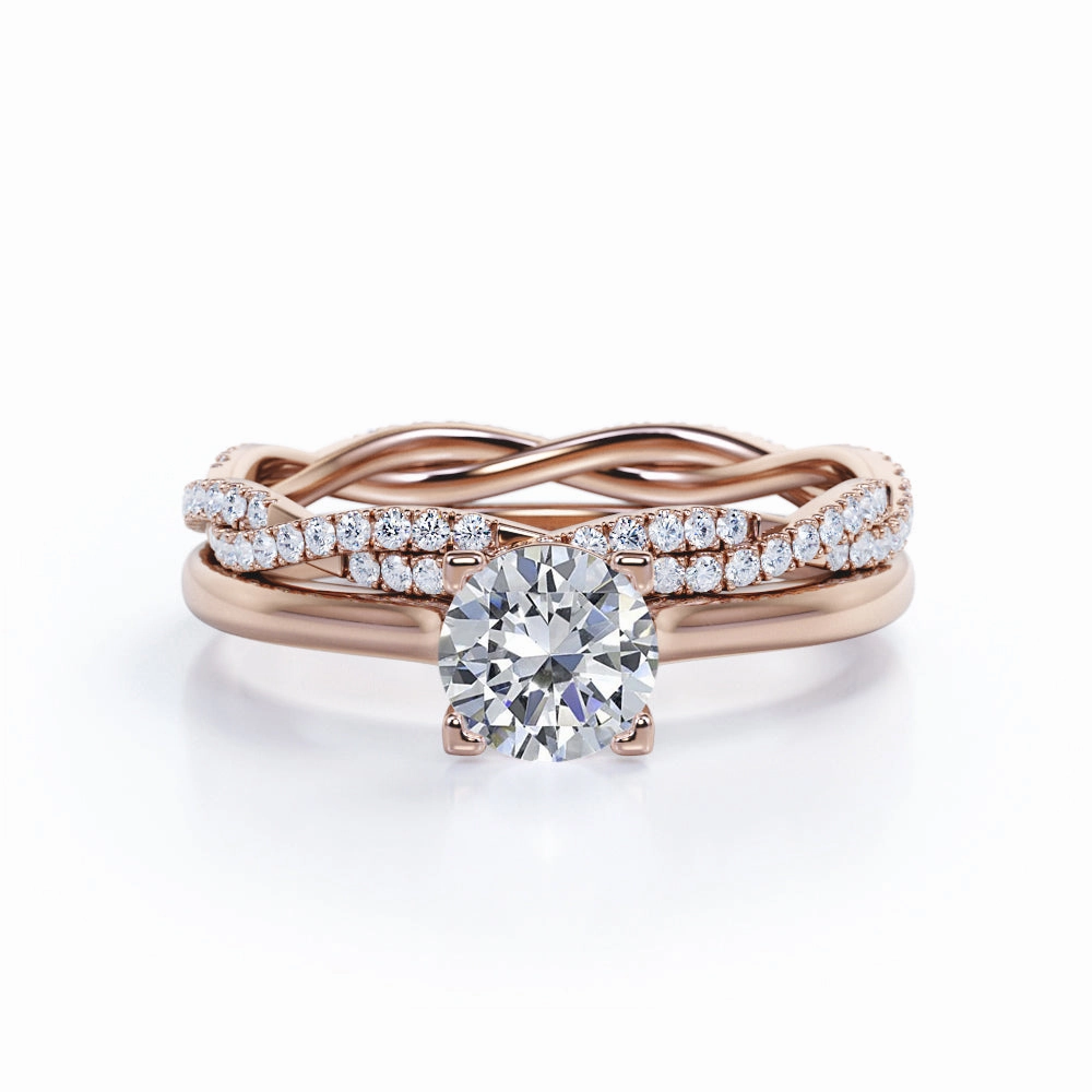 Twist 1 Ct Round Cut Diamond Wedding Ring Set Everlasting Beauty