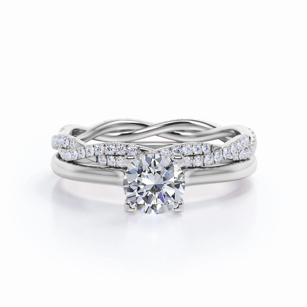 Twist 1 Ct Round Cut Diamond Wedding Ring Set Romantic Product