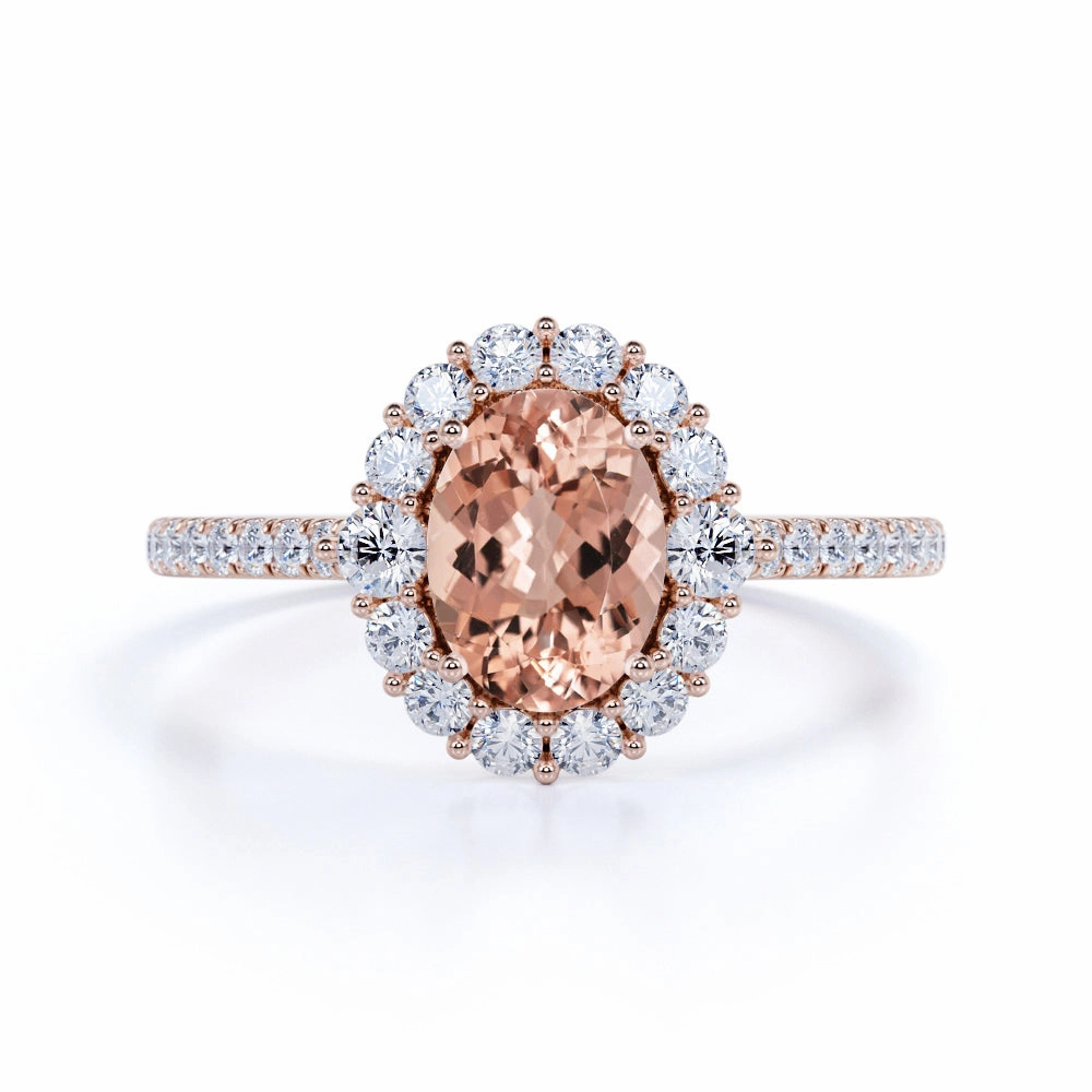 Giftable Present 1.50 ct Oval Morganite Halo Engagement Ring