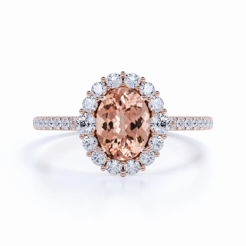 1.50 ct Oval Morganite Halo Engagement Ring Daily Structure Traditional Work