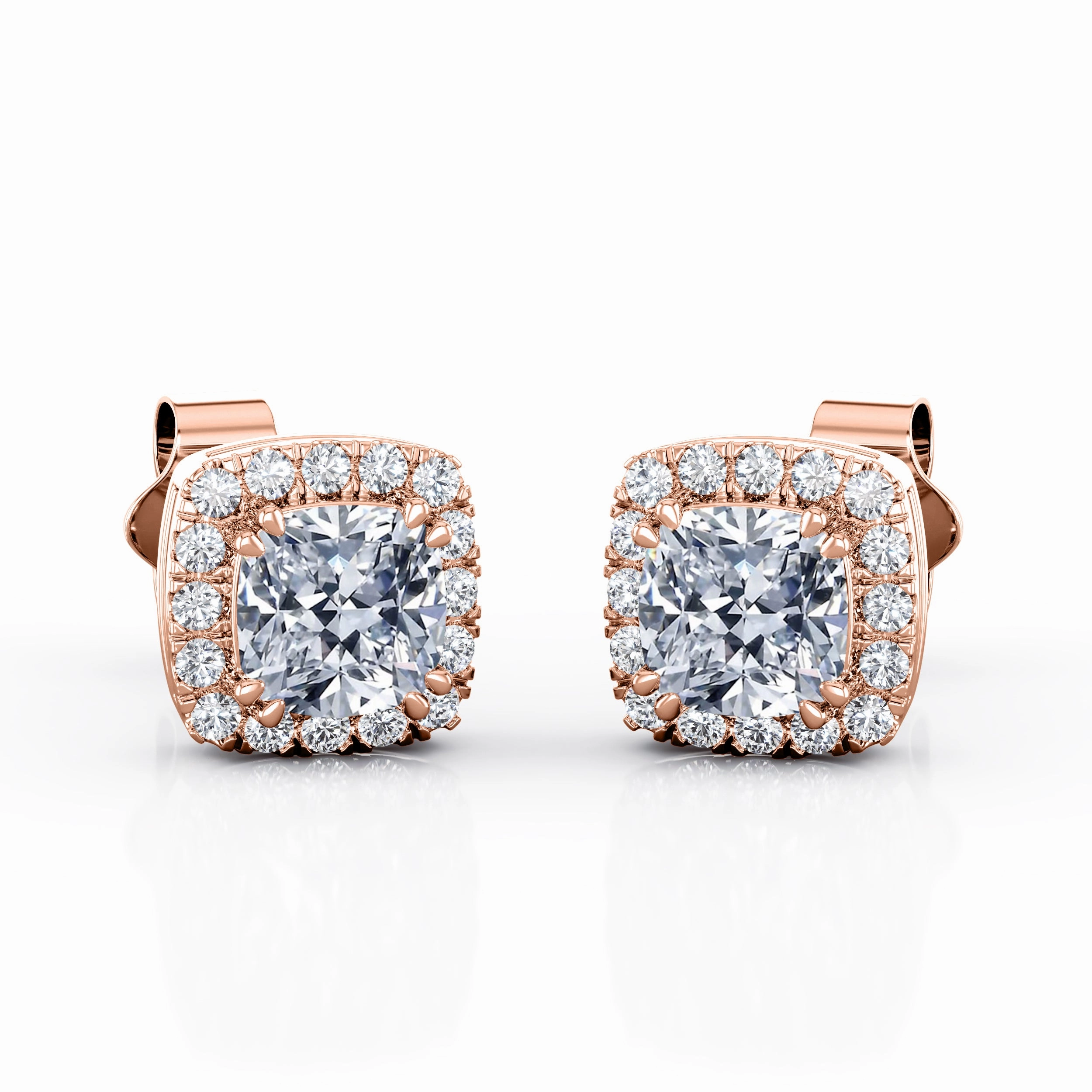 Classic Item Double Prong 0.60 CT TDW Cushion Cut Diamond Micro Pave Halo Stud Earrings in White Gold