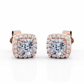 Classic Item Double Prong 0.60 CT TDW Cushion Cut Diamond Micro Pave Halo Stud Earrings in White Gold