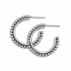 Evening Trinket Artistic Item Post Hoop Earrings Antiqued Beaded DesignSterling Silver